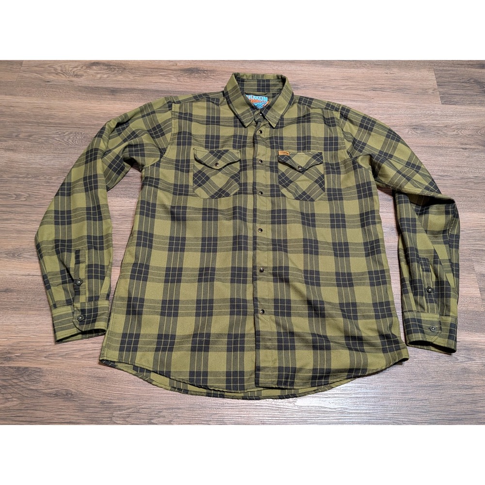Dixxon Flannel Co .38 Special Snap Front Shirt Mens XLT Tall Olive Black Plaid